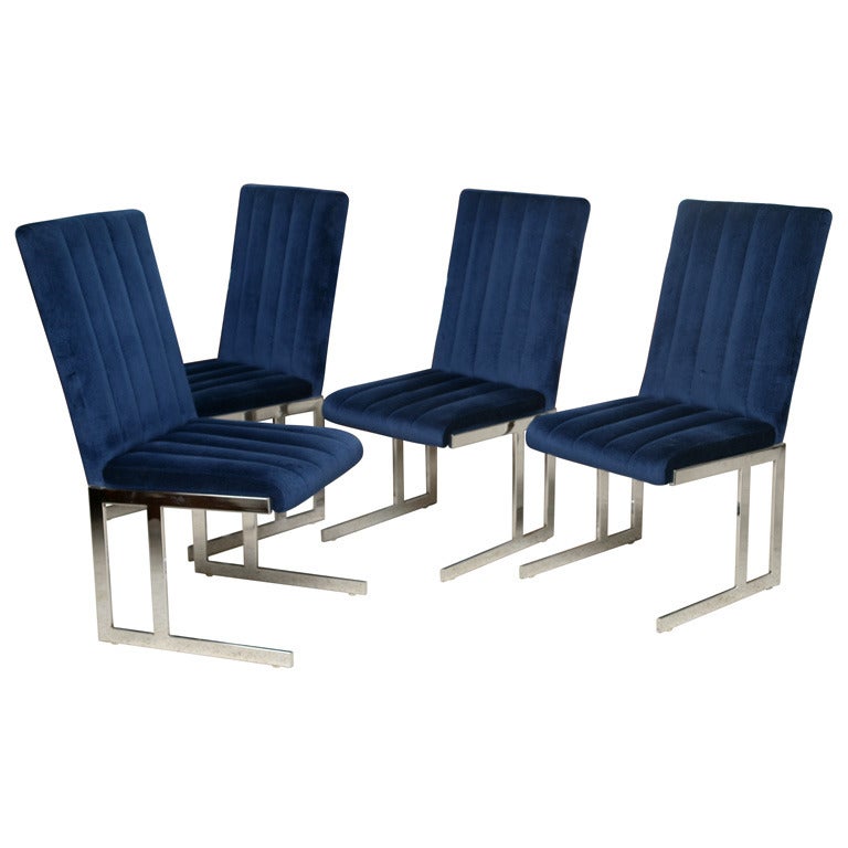 Four Mid Century Modern Polished Chrome Dining Chairs For Sale