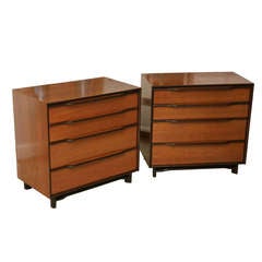 A Pair of Art Moderne Mahogany and Dark Walnut 4 Drawer Commodes
