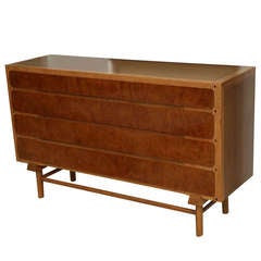 An Oak and Burled Walnut 4 Drawer Commode by Pierre Chapo