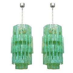 Pair of Mazzega Glass Chandeliers, Italy, 1960s