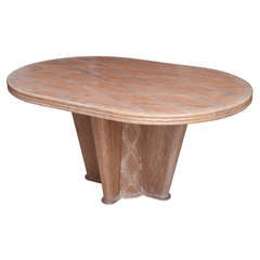 French Limed Oak Inlaid Dining Table by Soubrier