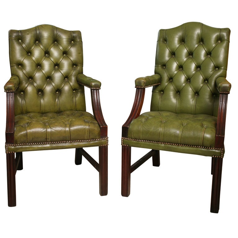 Set of Six George III Style Leather Covered Armchairs For Sale