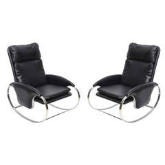 Pair of Italian Chromed and Leather Rockers by Guido Faleschini 5