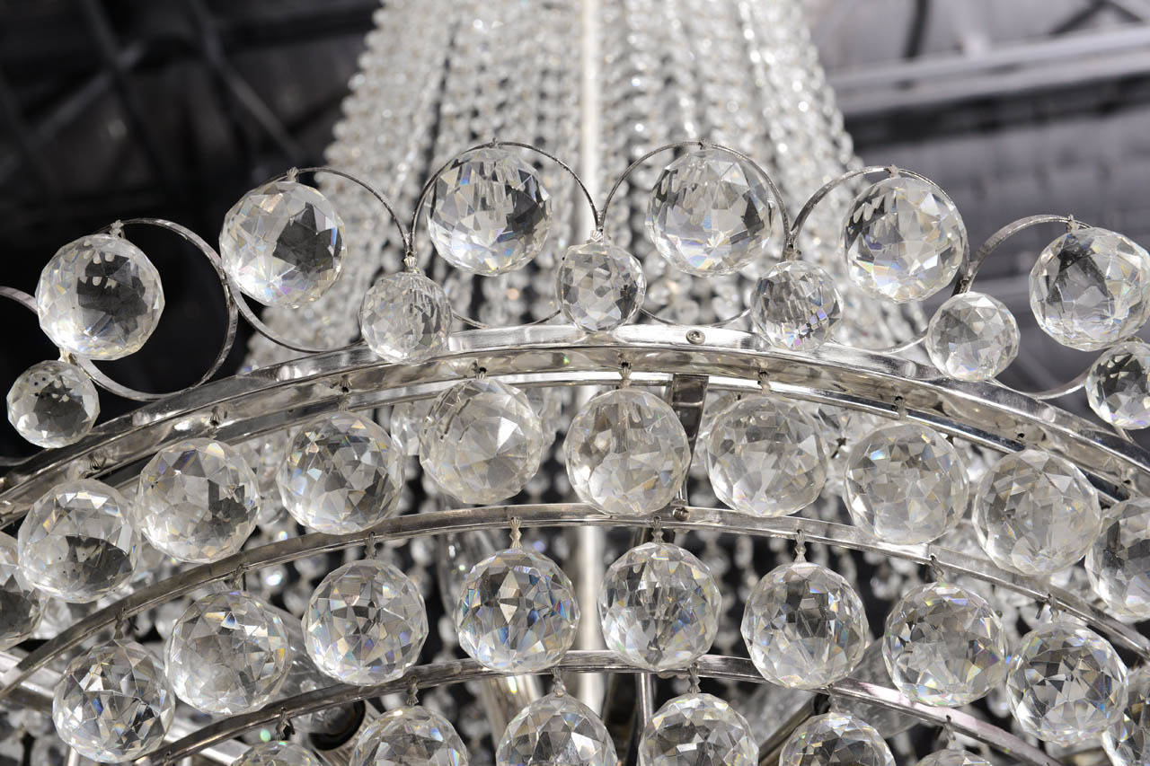 Imposing Pair of Crystal and Chrome Chandeliers For Sale 4