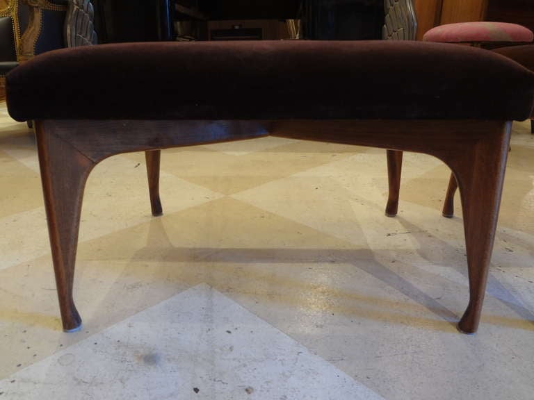 Pair of Mid-Century Modern Upholstered Stools In Good Condition In Houston, TX