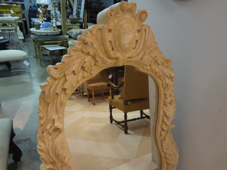 Serge Roche Inspired Plaster Shield Mirror  In Good Condition In Houston, TX