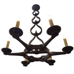 Antique FRENCH WROUGHT IRON 6 LIGHT CHANDELIER