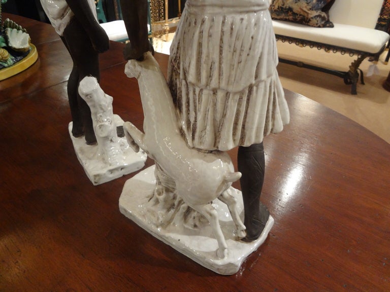 Pair of Italian Classical Greek Inspired Figural Ceramic Statues For Sale 3