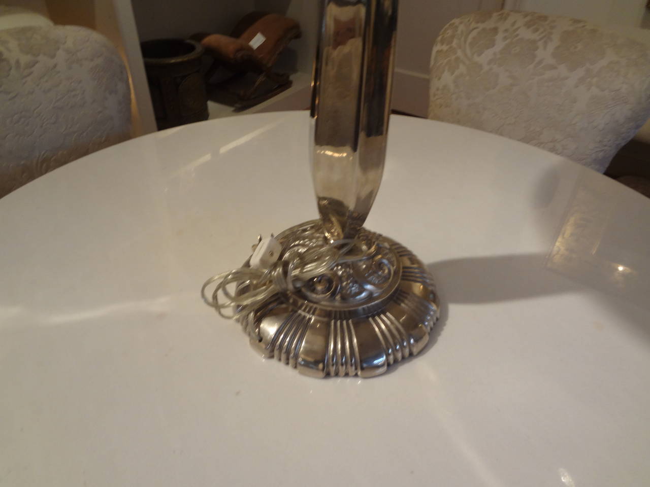 French Art Deco Nickeled Bronze And Glass Table Lamp, Circa 1930 4
