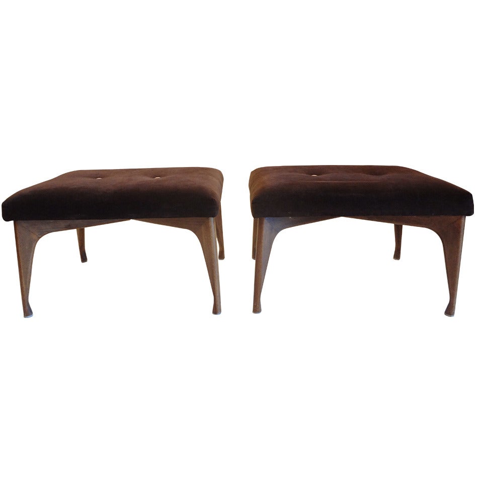 Pair of Mid-Century Modern Upholstered Stools