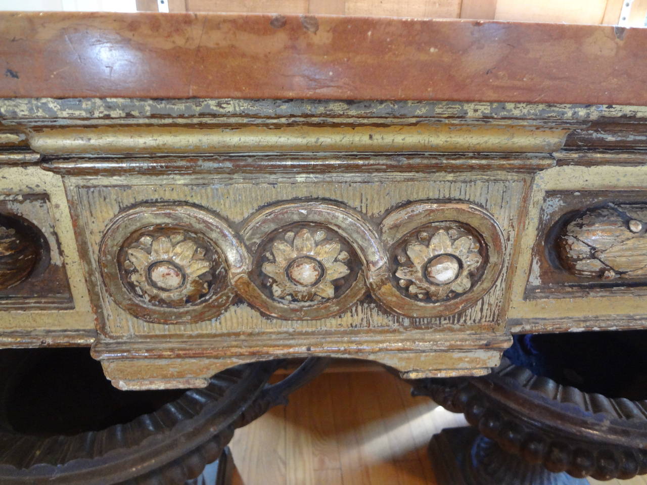 17th Century Italian Neoclassical Style Giltwood Console Table with Marble Top In Good Condition For Sale In Houston, TX