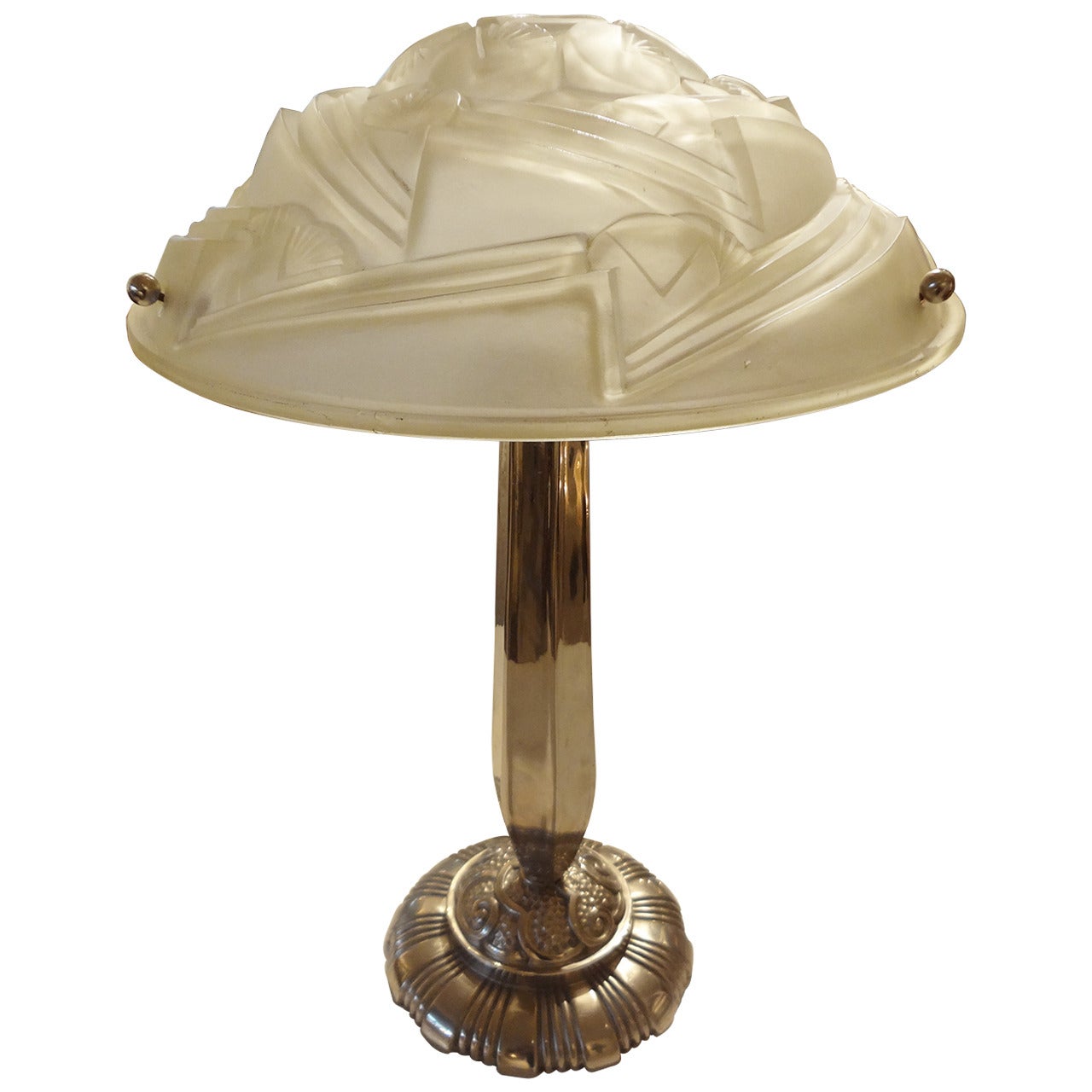 French Art Deco Nickeled Bronze And Glass Table Lamp, Circa 1930