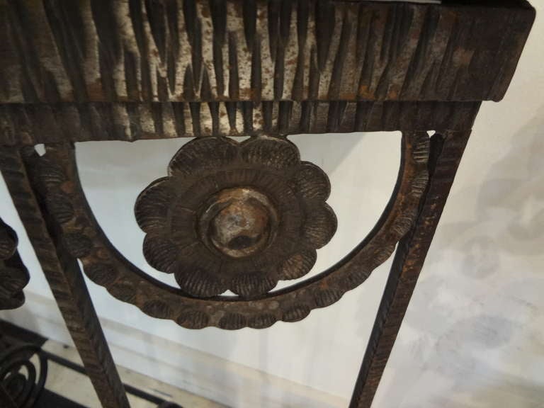 French Art Deco Wrought Iron Console Table Inspired by Edgar Brandt In Good Condition In Houston, TX