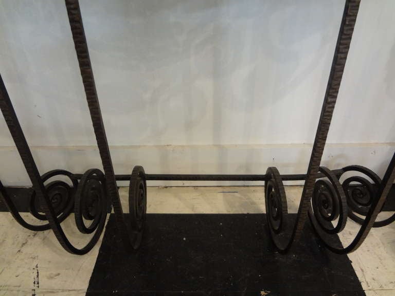 Mid-20th Century French Art Deco Wrought Iron Console Table Inspired by Edgar Brandt