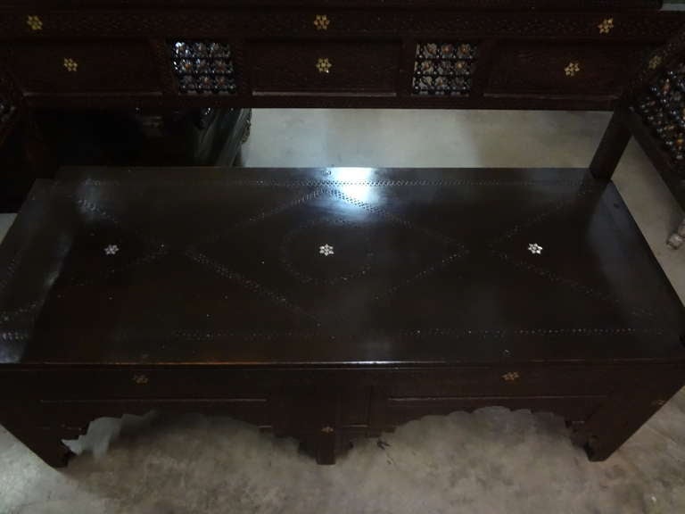 Unknown Antique Moroccan Moorish/Arabesque Style Bench Inlaid with Mother of Pearl