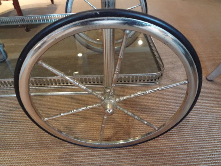 Mid-20th Century French Silver Plated Bar Cart with Glass Shelves