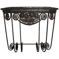 French Art Deco Wrought Iron Console Table Inspired By Edgar Brandt