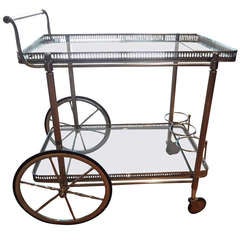 French Silver Plated Bar Cart with Glass Shelves