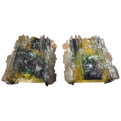 PAIR OF COLORED APPLIED GLASS SCONCES