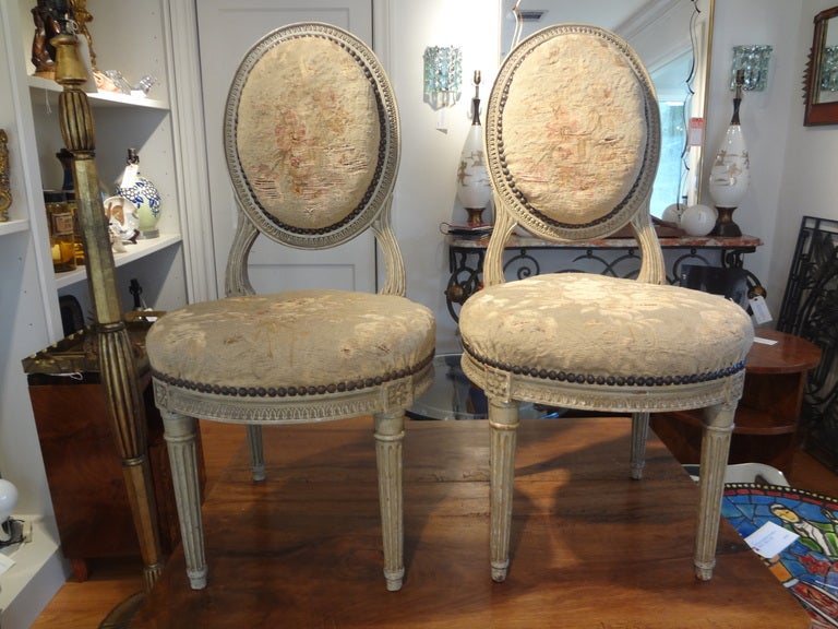 RARE PAIR OF 19TH CENTURY FRENCH LOUIS XVI STYLE PATINATED  CHILD'S CHAIRS