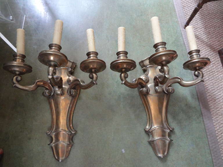 Monumental Pair French Louis XVI Style Bronze Sconces Maison Bagues Attributed For Sale 5