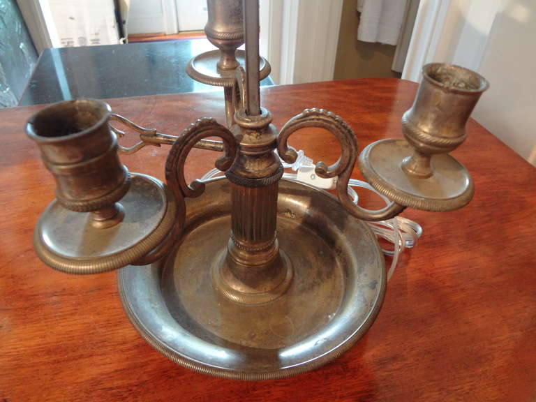 French Bronze Bouillotte Lamp with Tole Shade In Good Condition In Houston, TX