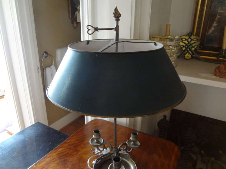 19th Century French Bronze Bouillotte Lamp with Tole Shade