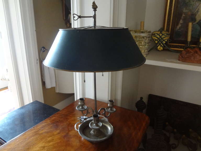 French Bronze Bouillotte Lamp with Tole Shade 3