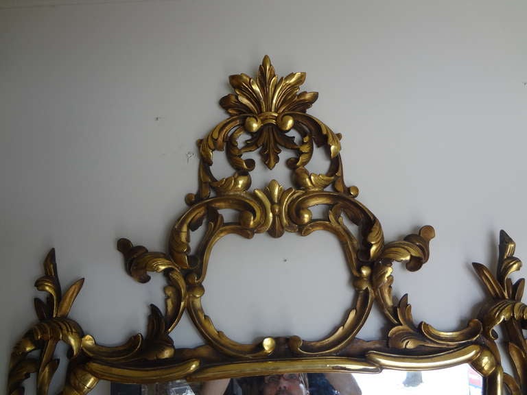 Antique Venetian Gilt Wood Etched Mirror In Good Condition In Houston, TX