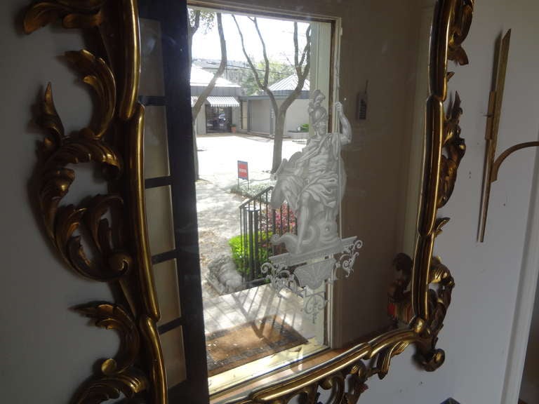 20th Century Antique Venetian Gilt Wood Etched Mirror