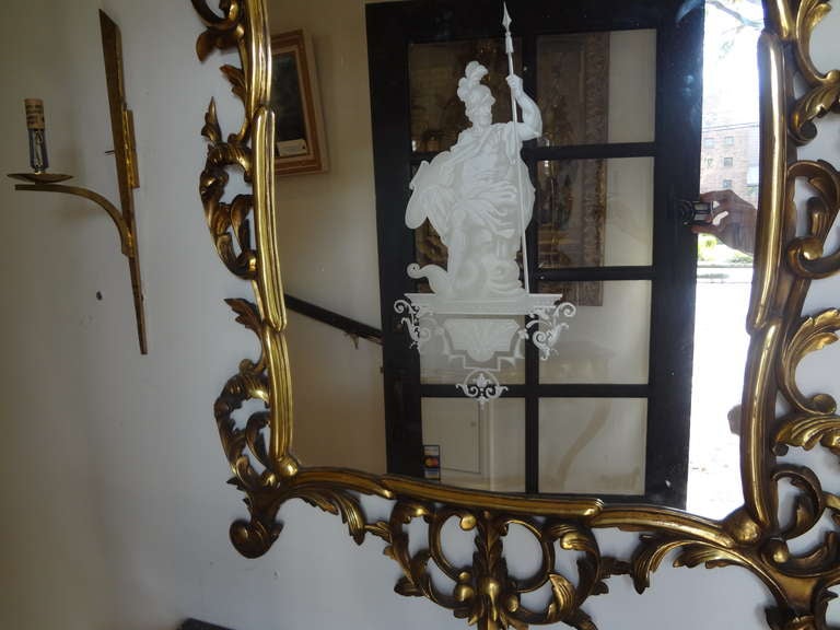Giltwood Antique Venetian Gilt Wood Etched Mirror