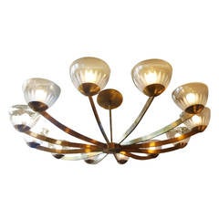Stilnovo Style Twelve-Light Bronze and Glass Chandelier