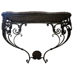 FRENCH REGENCE WROUGHT IRON CONSOLE WITH MARBLE TOP