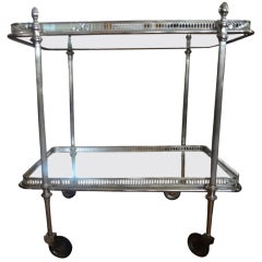 FRENCH SILVER PLATED TWO TIERED BAR CART