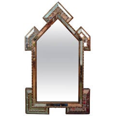 Unusually Shaped Antique Italian Gilt Wood Mirror With Inset Mirrored Pieces