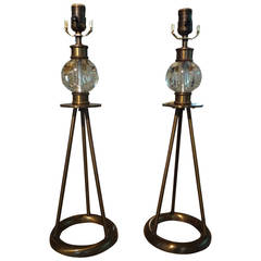 Retro Pair of Mid-Century Modern Sputnik Brass Table Lamps