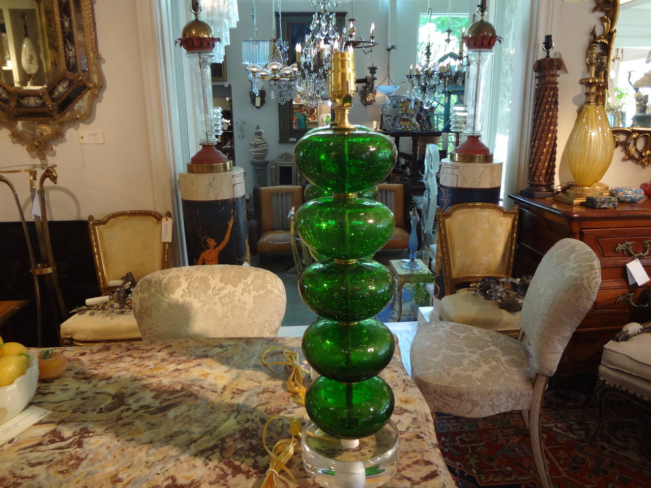 Mid-20th Century Pair Of Italian Mid Century Modern Green Murano Glass Lamps