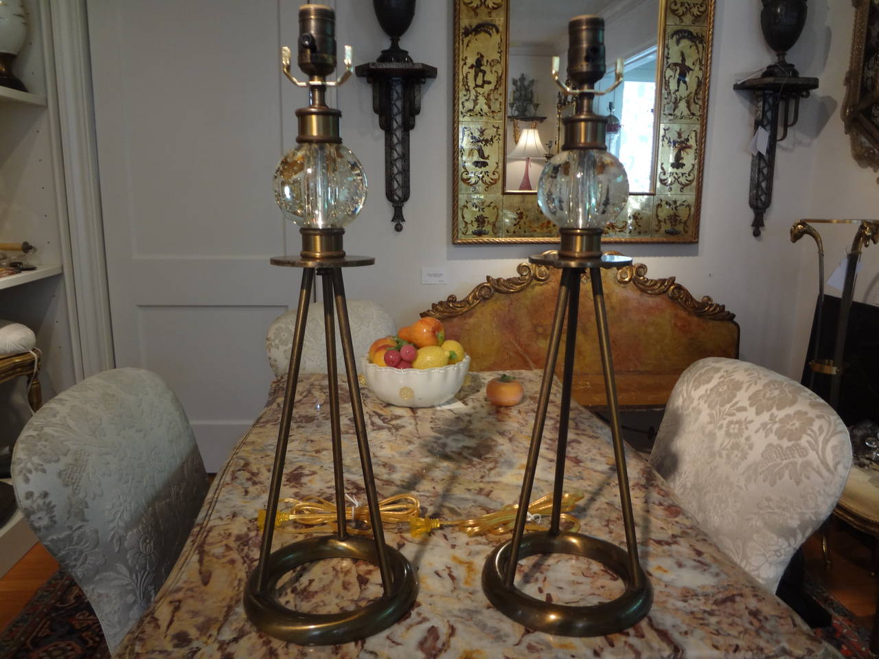 Pair of Mid-Century Modern Sputnik Brass Table Lamps 1