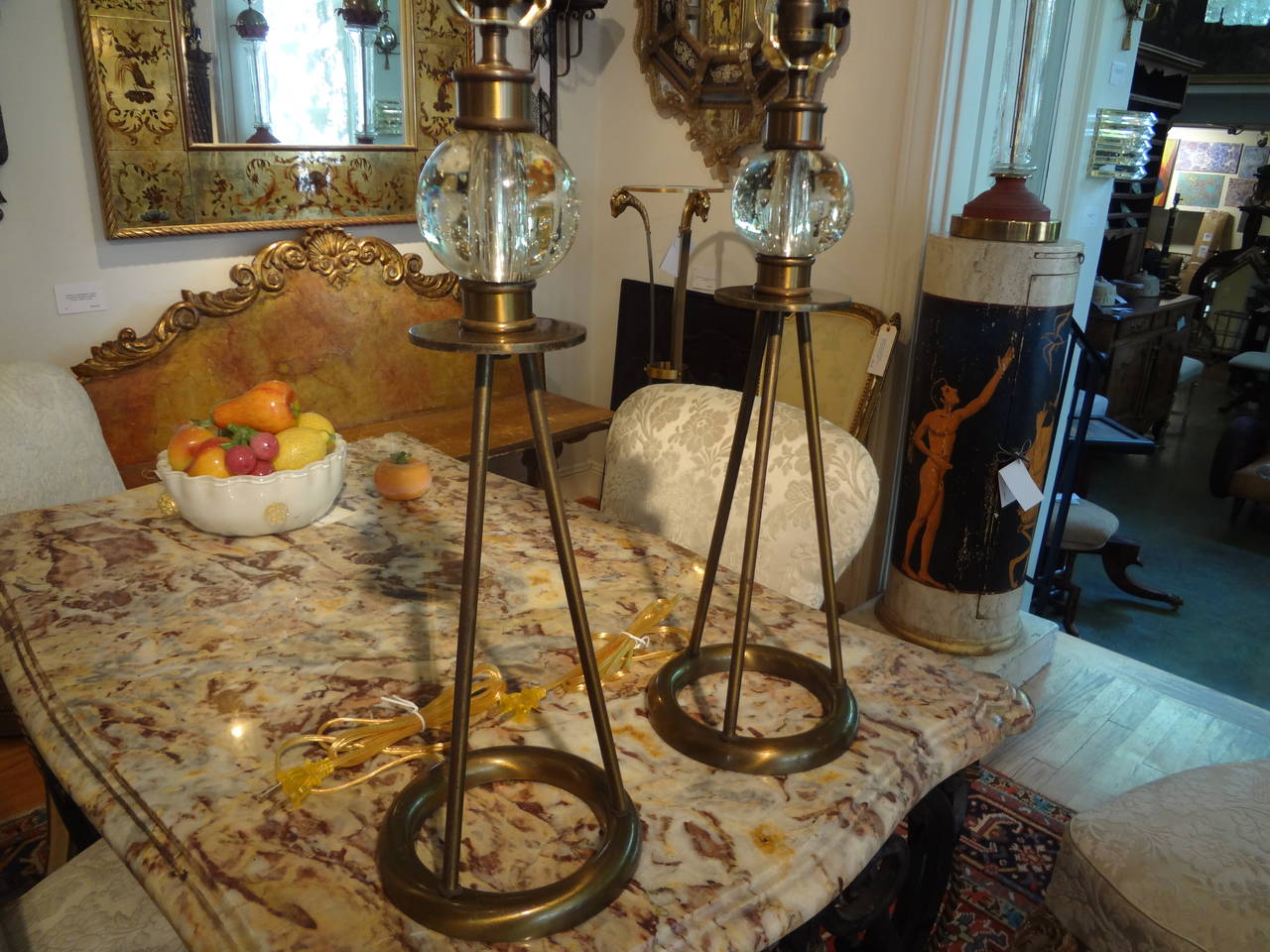 Unknown Pair of Mid-Century Modern Sputnik Brass Table Lamps