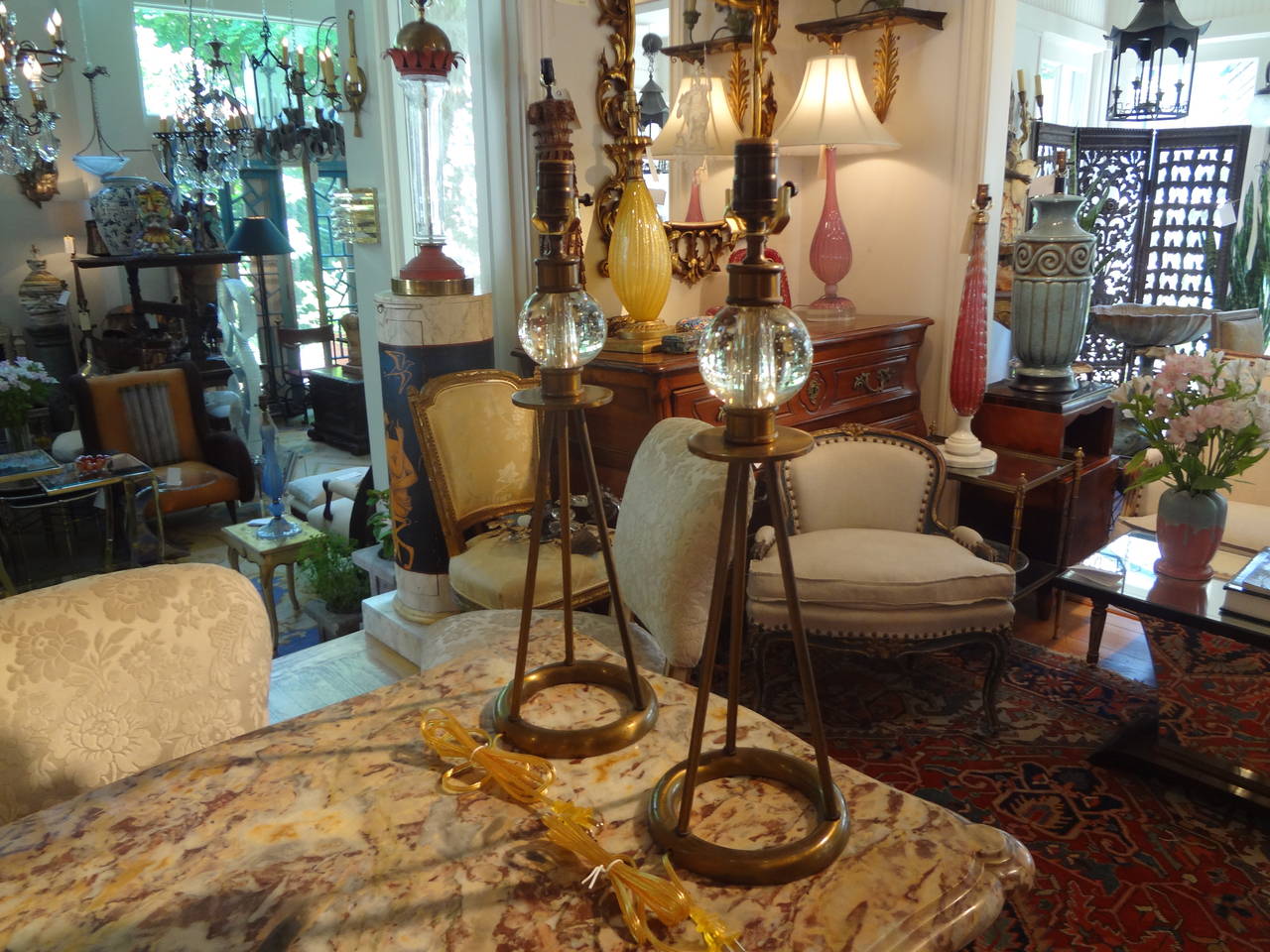 Mid-20th Century Pair of Mid-Century Modern Sputnik Brass Table Lamps