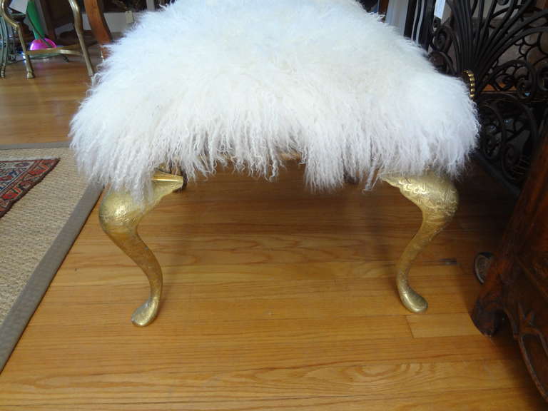 Pair of Hollywood Regency Brass Stools In Excellent Condition In Houston, TX
