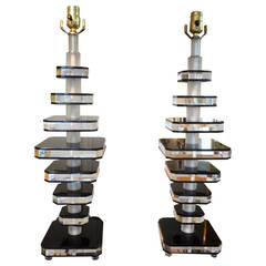 Pair Of Geometric Stacked Lucite Table Lamps