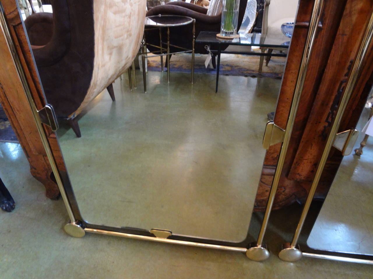 Mid-20th Century Matching Pair of French Brass Mirrors