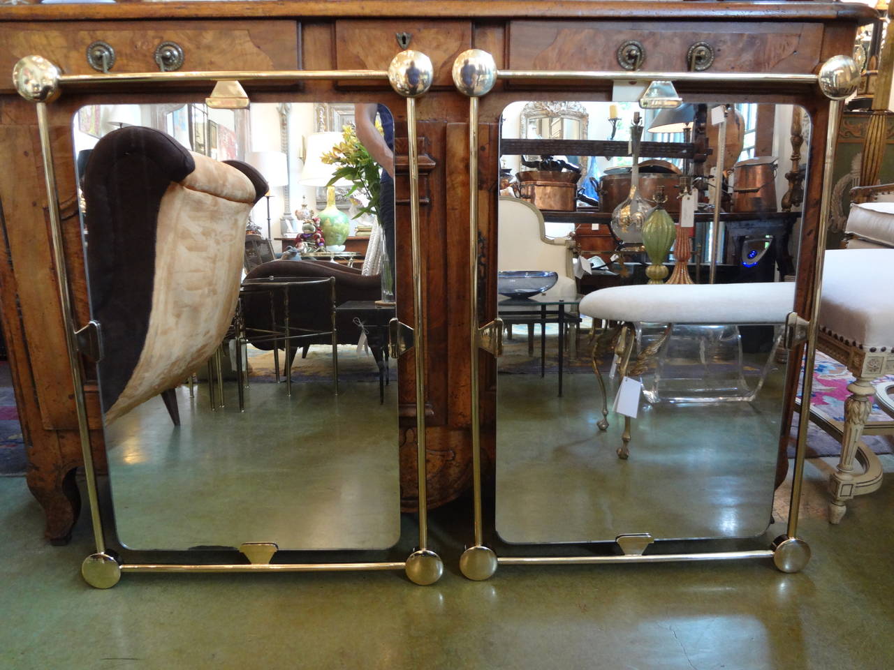 Matching Pair of French Brass Mirrors 2