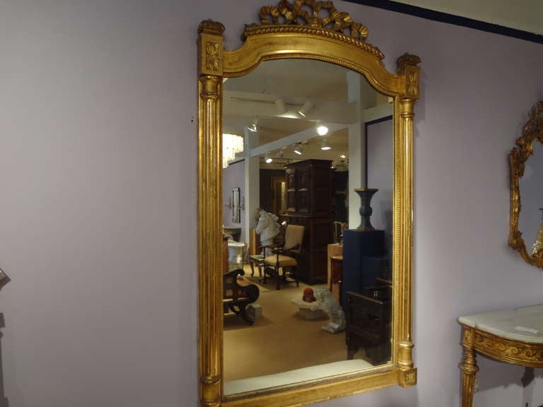 Large 19th Century French Louis XVI Style Gilt Wood Mirror  78