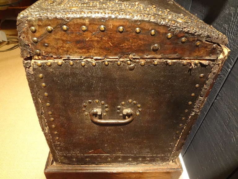 17th Century French Leather Clad Coffer or Blanket Chest In Good Condition In Houston, TX