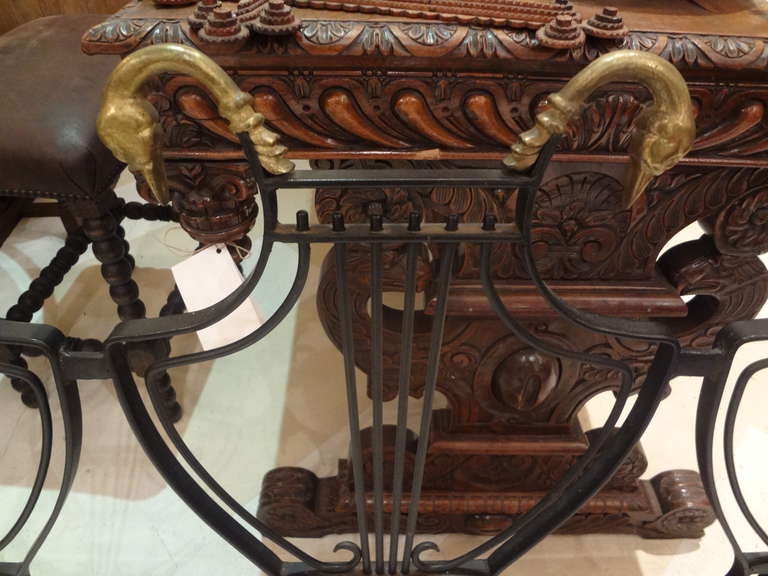 Italian Neoclassical Wrought Iron and Brass Bench In Good Condition In Houston, TX