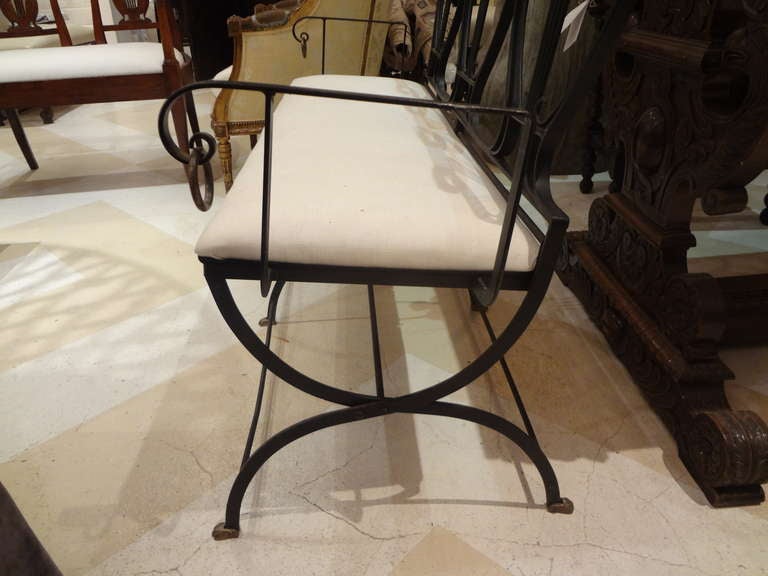Italian Neoclassical Wrought Iron and Brass Bench 1