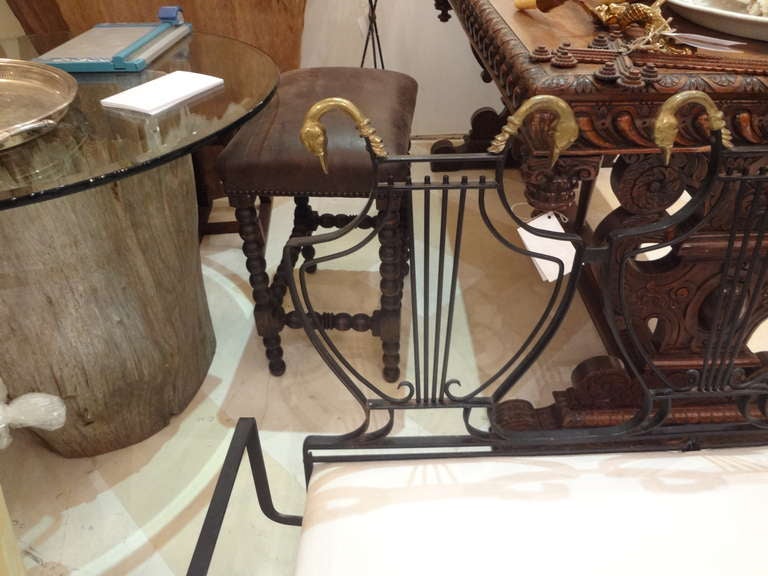 Italian Neoclassical Wrought Iron and Brass Bench 2