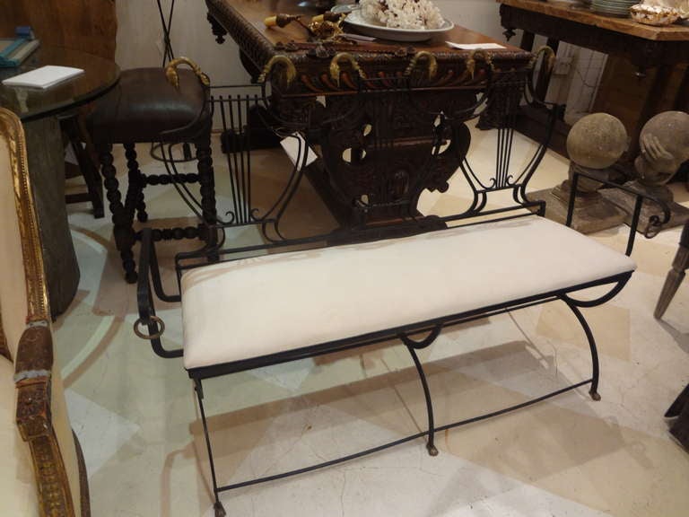 Italian Neoclassical Wrought Iron and Brass Bench 3